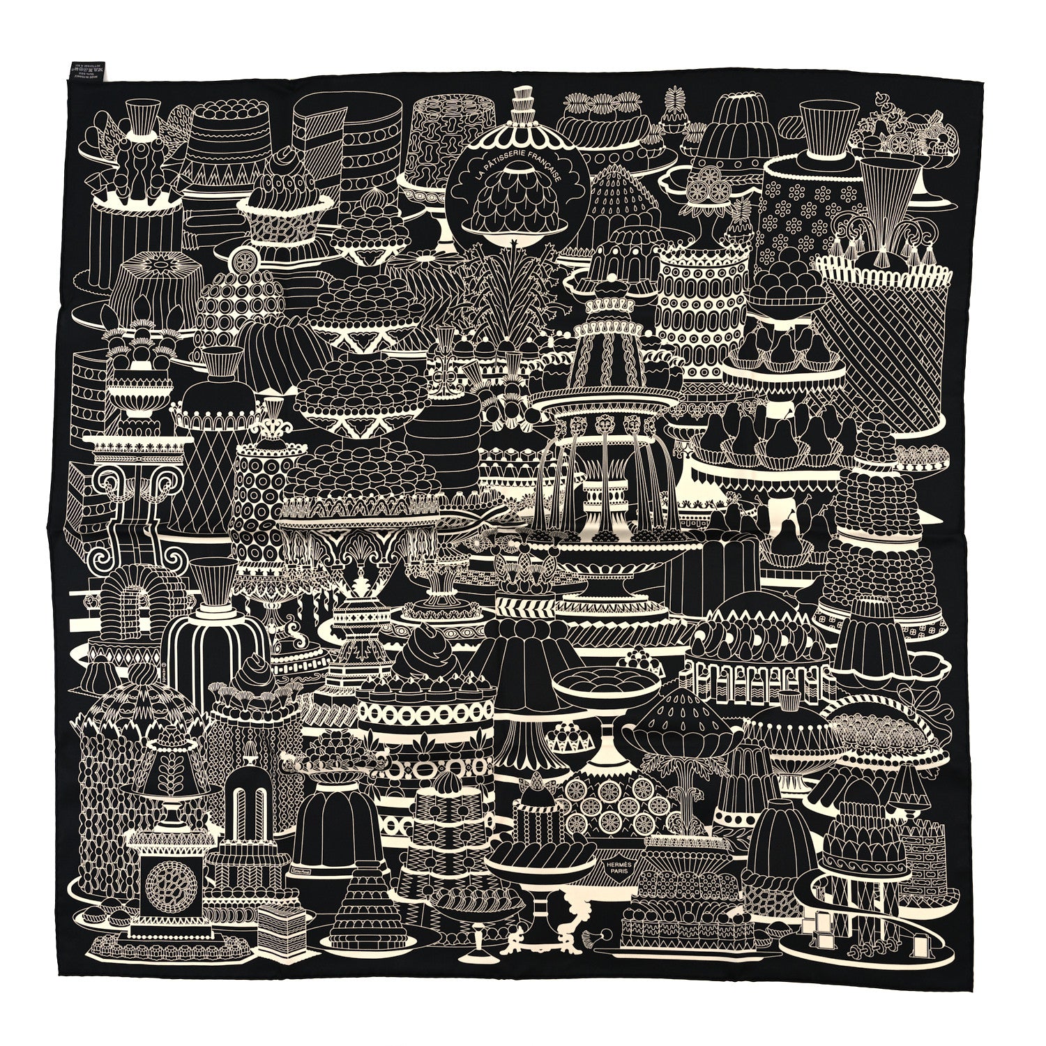 Hermes Silk La Patisserie Francaise Scarf 90 Black Creme 1 of 3