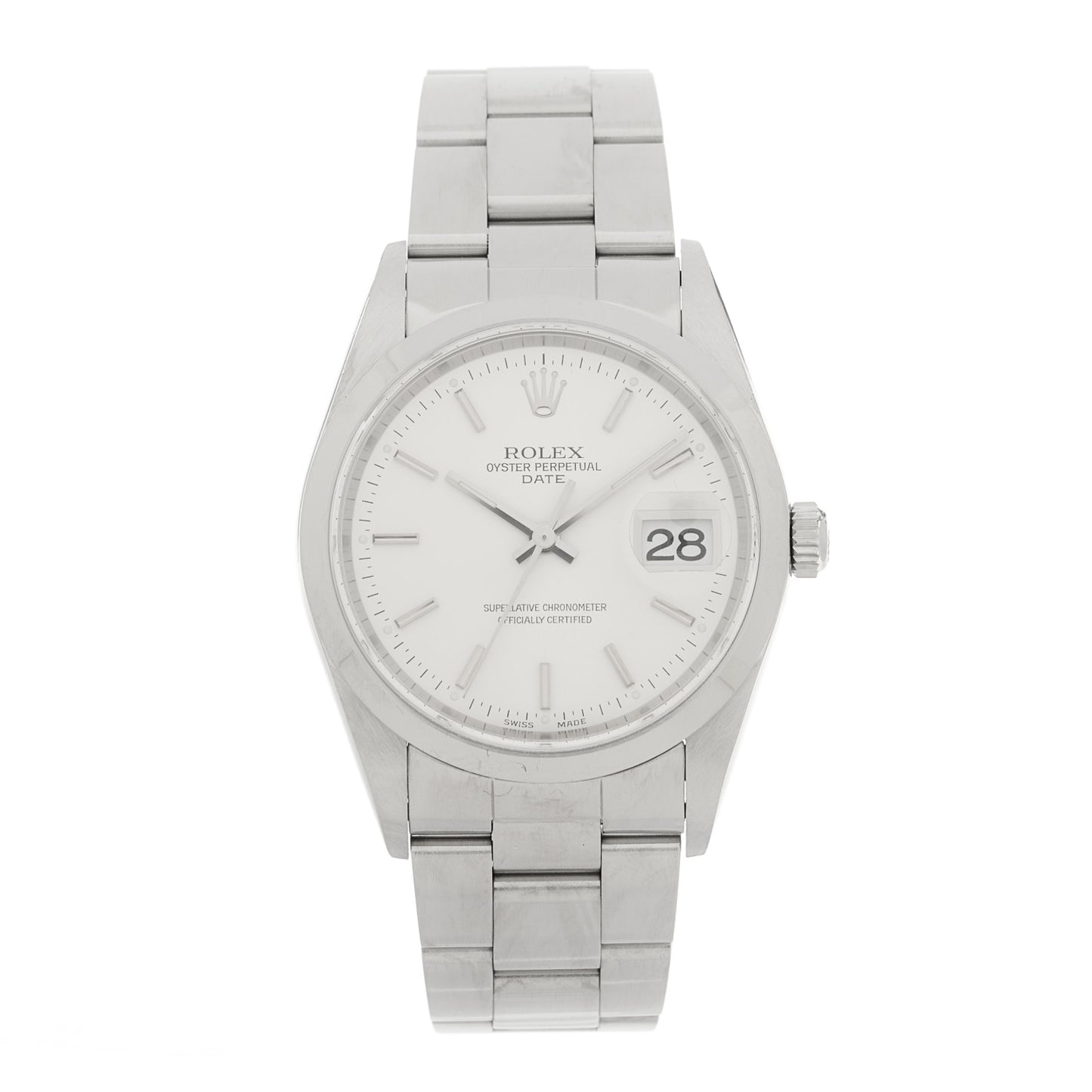 Stainless Steel 34mm Oyster Perpertual Date Watch Silver 15200