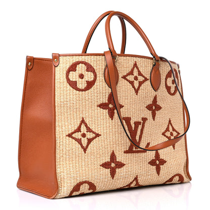 Louis Vuitton Raffia Calfskin Monogram Giant Onthego GM Tan 3 of 21