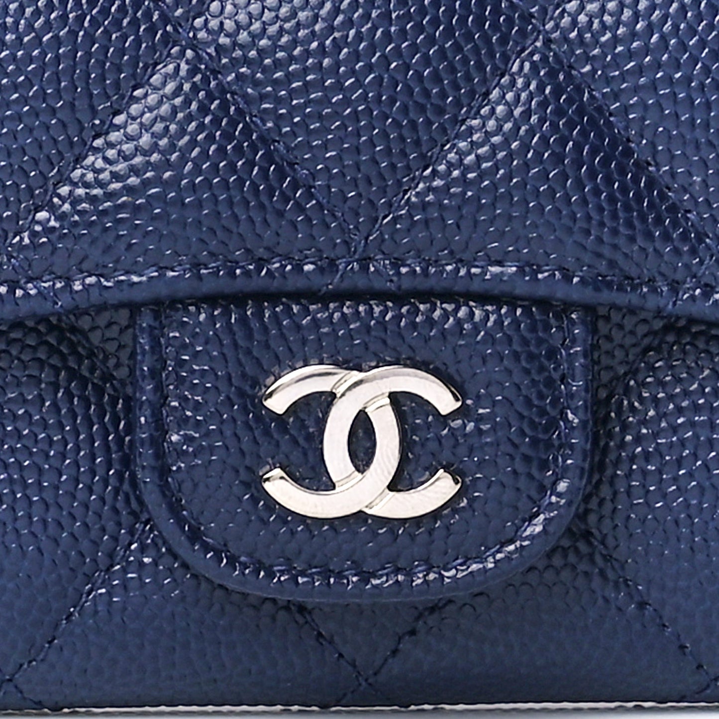 Caviar Quilted Flap Card Holder Navy Blue
