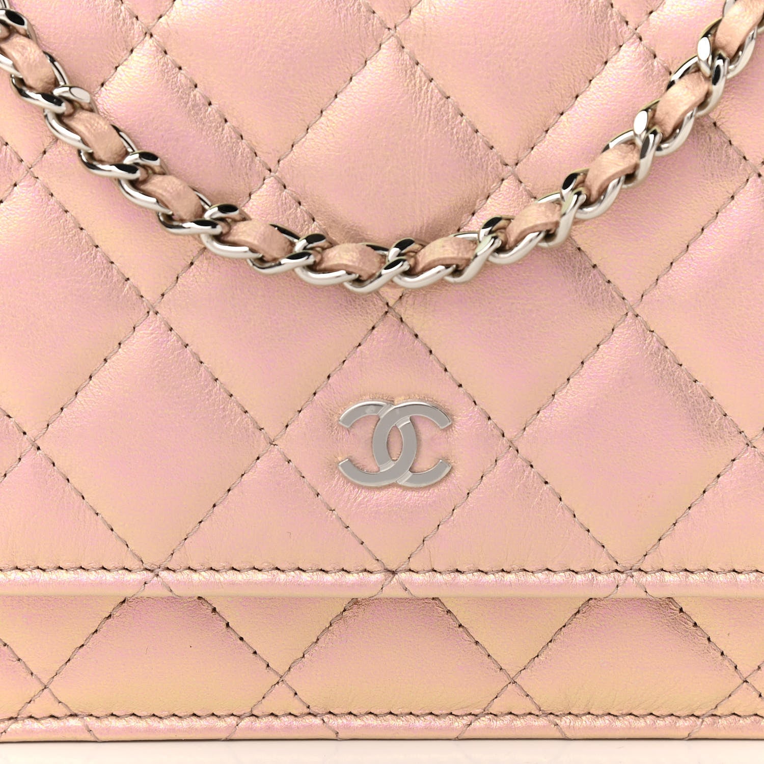 Chanel Iridescent Calfskin Quilted Wallet On Chain WOC Pink 9 of 13