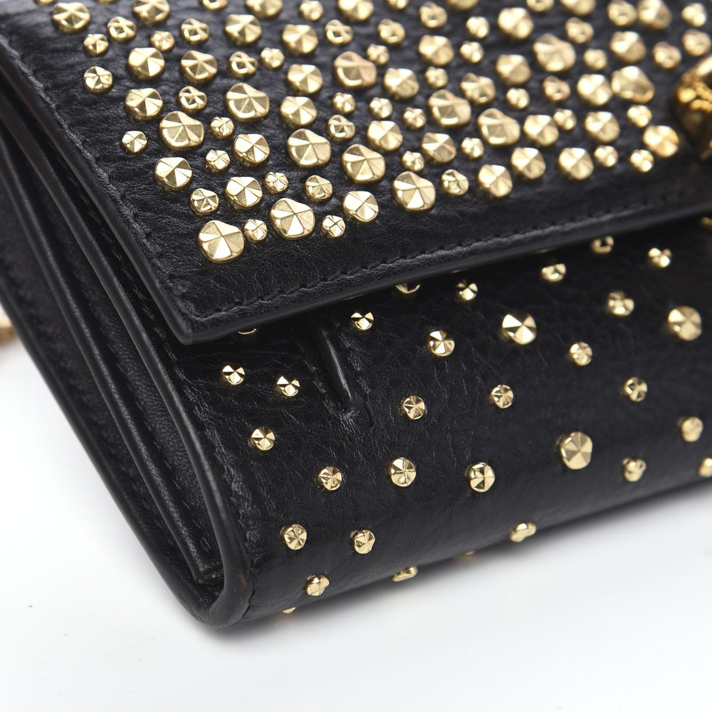Calfskin Studded Skull Wallet on Chain Black