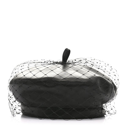 Christian Dior Lambskin Arty Beret Cap with Veil 57 Black 1 of 9