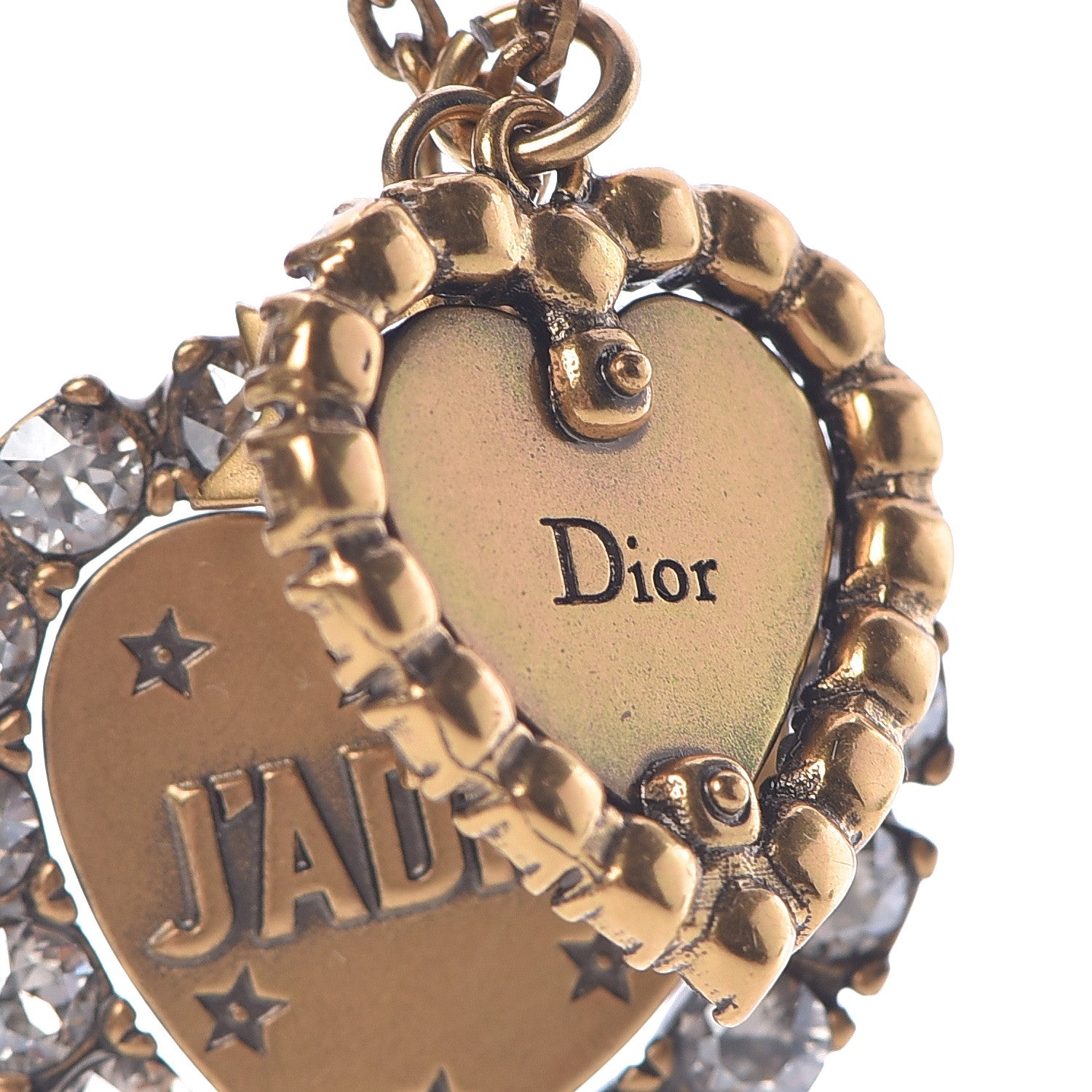 Christian Dior Metal Double Heart J'adior Necklace Aged Gold 5 of 8