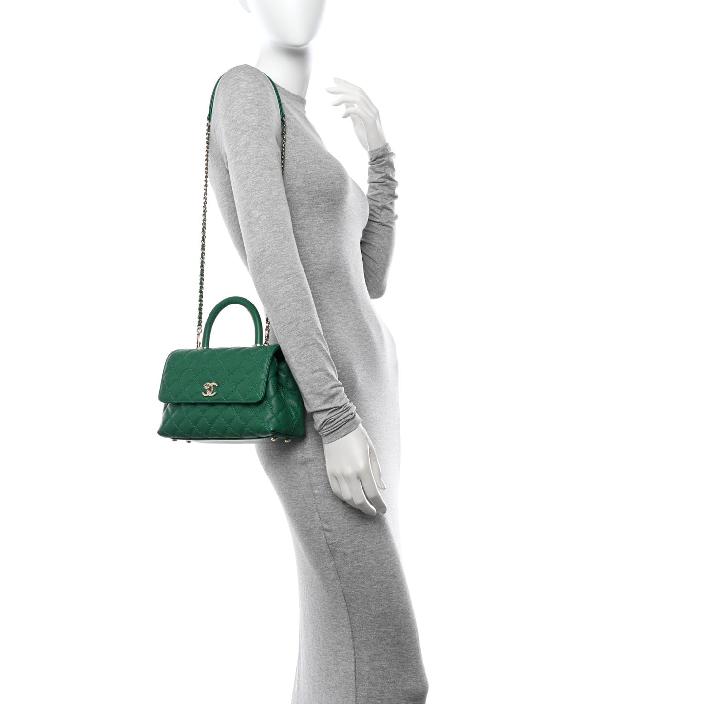Caviar Quilted Mini Coco Handle Flap Green