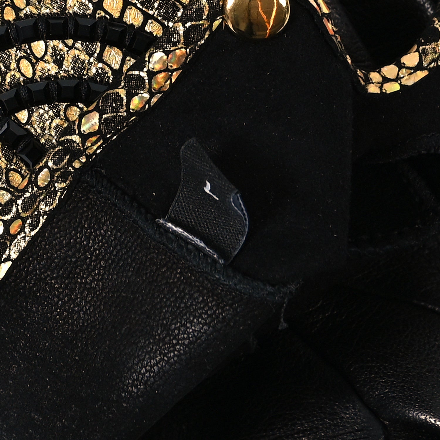 Chanel Lambskin Sequin Fingerless Gloves 7.5 Black Gold 4 of 4