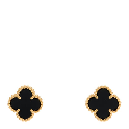 Van Cleef & Arpels 18K Yellow Gold Black Onyx Sweet Alhambra Earrings 1 of 5