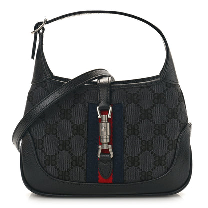 Gucci X BALENCIAGA BB Monogram Calfskin Web Mini Jackie 1961 Hobo Black 1 of 8