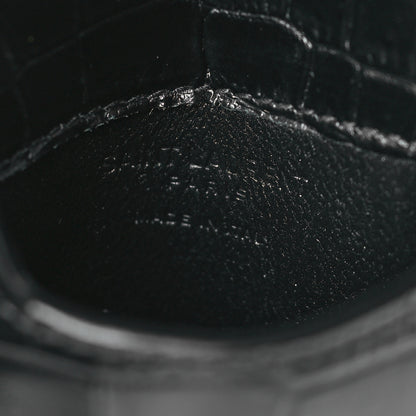 Saint Laurent Calfskin Crocodile Embossed Phone Holder Crossbody Black 6 of 9