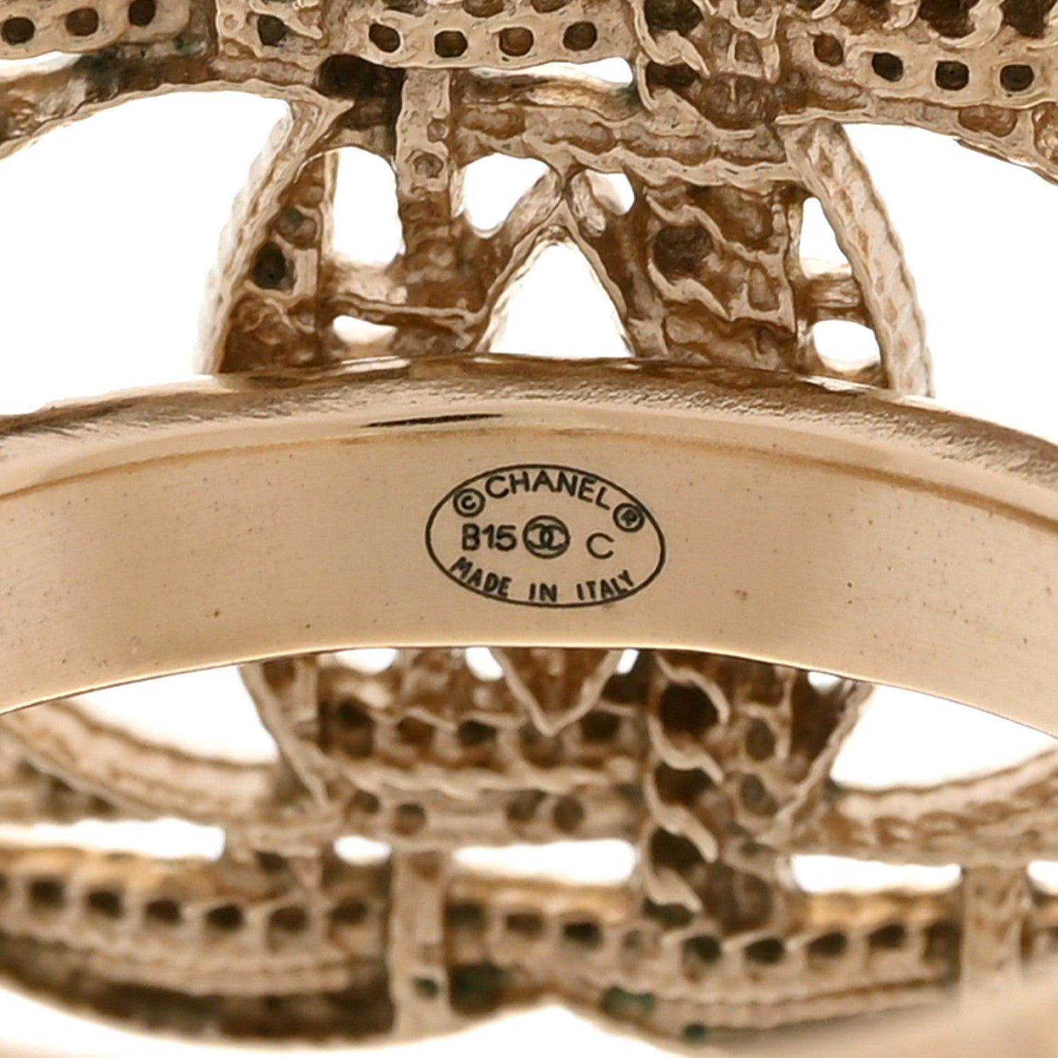 Chanel Tweed Effect CC Ring 53 6.25 Gold 4 of 5
