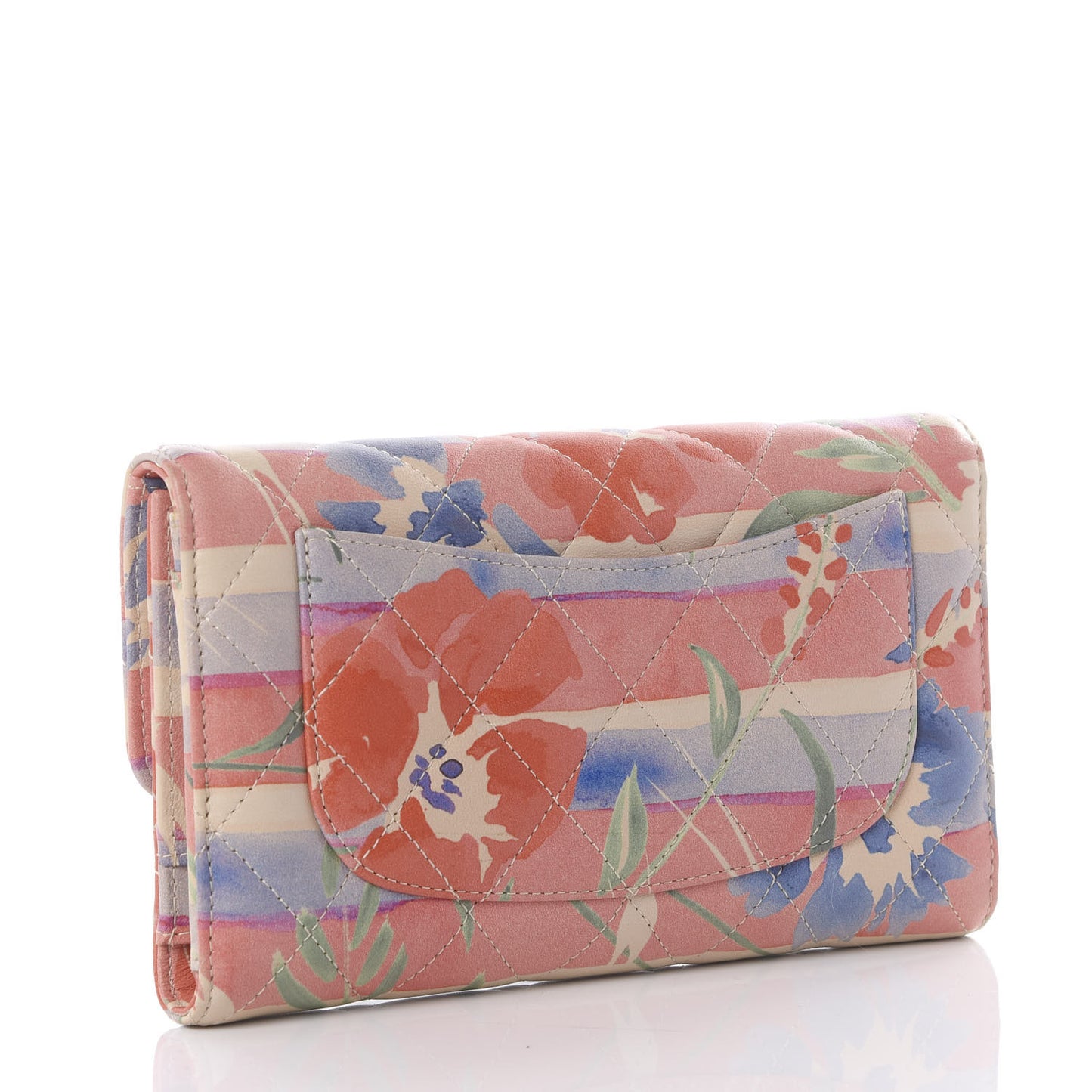 Lambskin Floral Printed Quilted Long Flap Wallet Multicolor