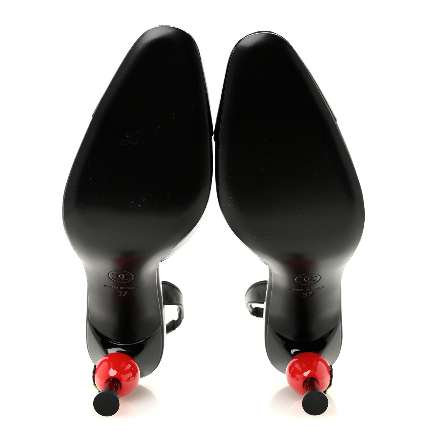 Chanel Lambskin Patent Cap Toe CC Apple Slingback Pumps 37 Black 6 of 10