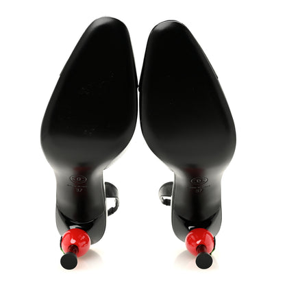 Chanel Lambskin Patent Cap Toe CC Apple Slingback Pumps 37 Black 6 of 10