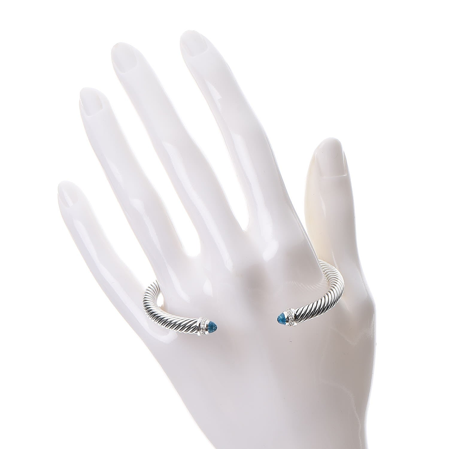 David Yurman Sterling Silver Diamond Blue Topaz 5mm Cable Classics Bracelet 2 of 5
