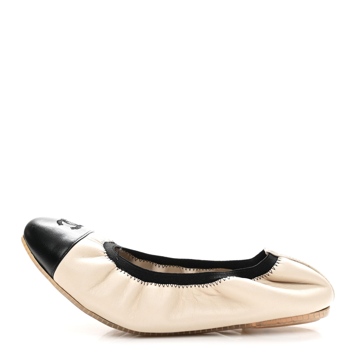 Lambskin CC Elastic Cap Toe Ballerina Flats 35 White Black