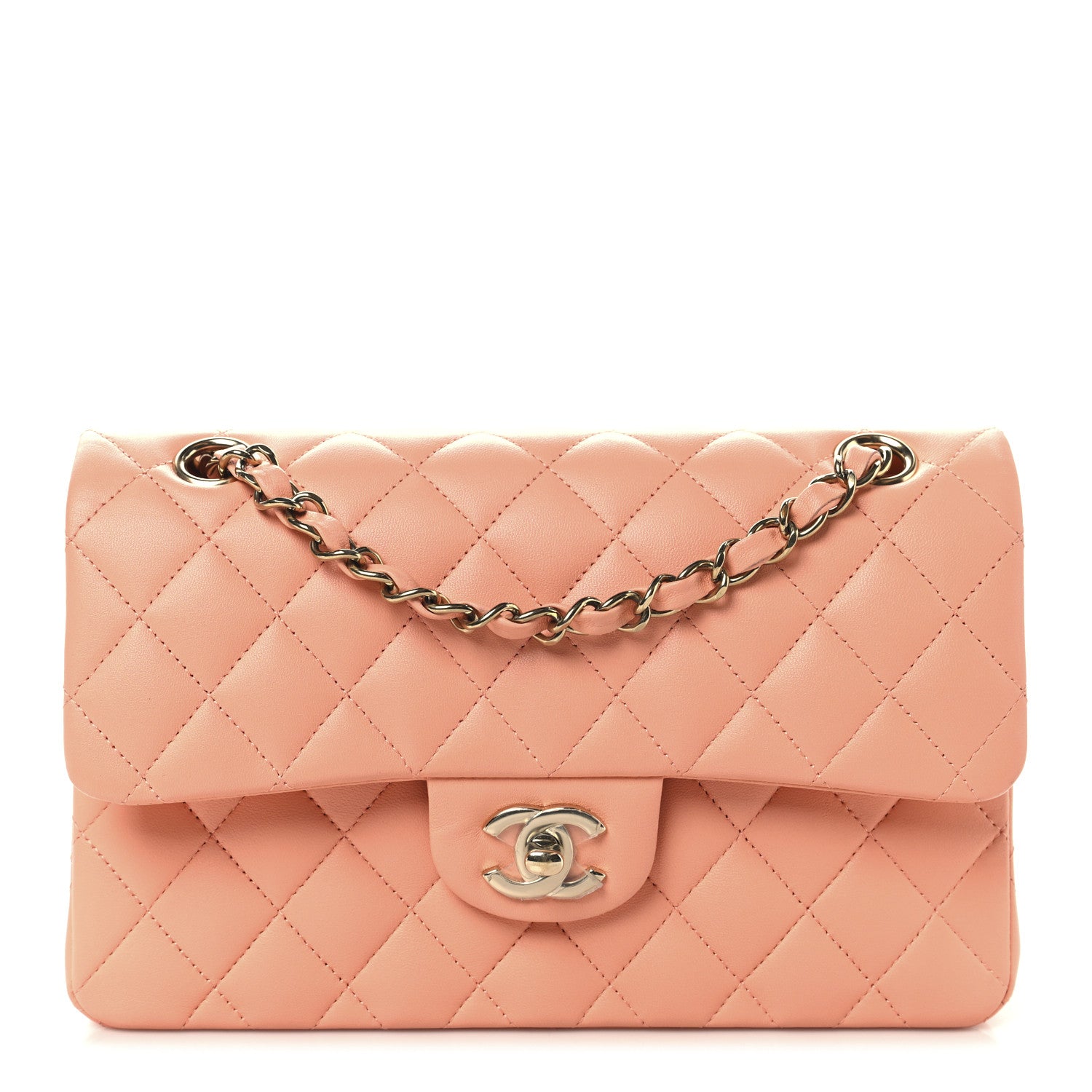 Chanel Lambskin Quilted Small Double Flap Light Orange 1 of 13