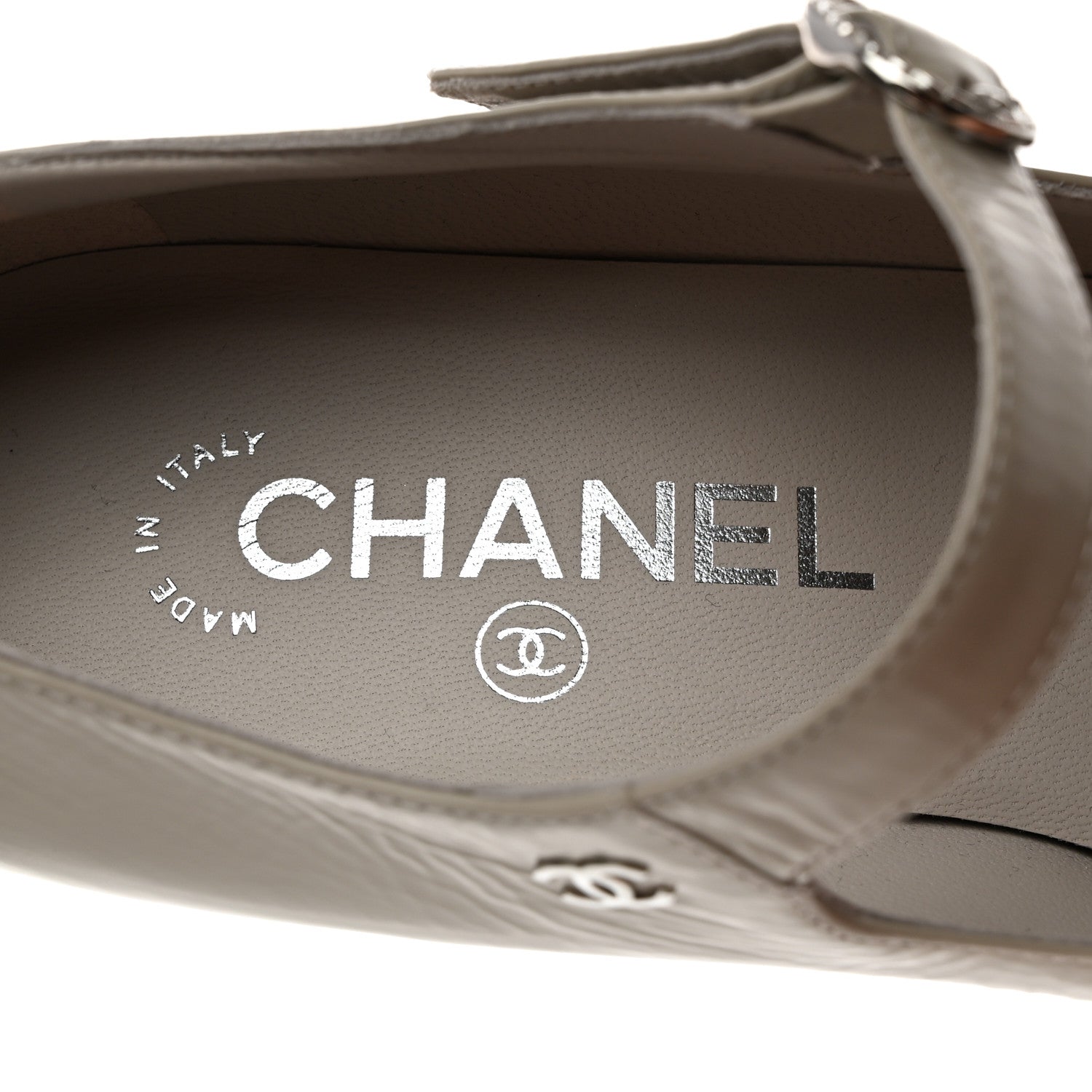 Chanel Shiny Goatskin Cap Toe Mary Jane Pumps 39 Grey Dark Grey 6 of 9
