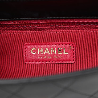 Chanel Lambskin Stitched Pearl Logo Top Handle Flap Black 6 of 11