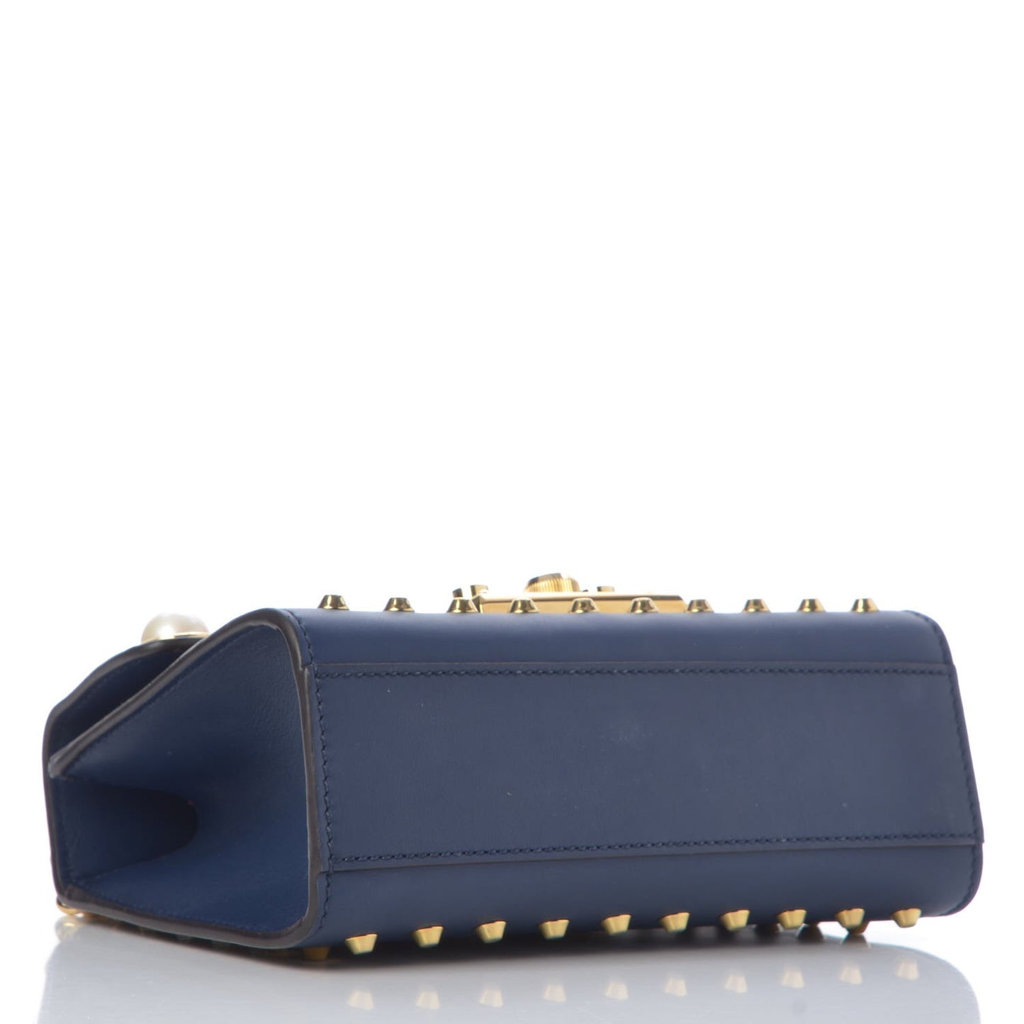 Calfskin Studded Small Padlock Shoulder Bag Blue Agata
