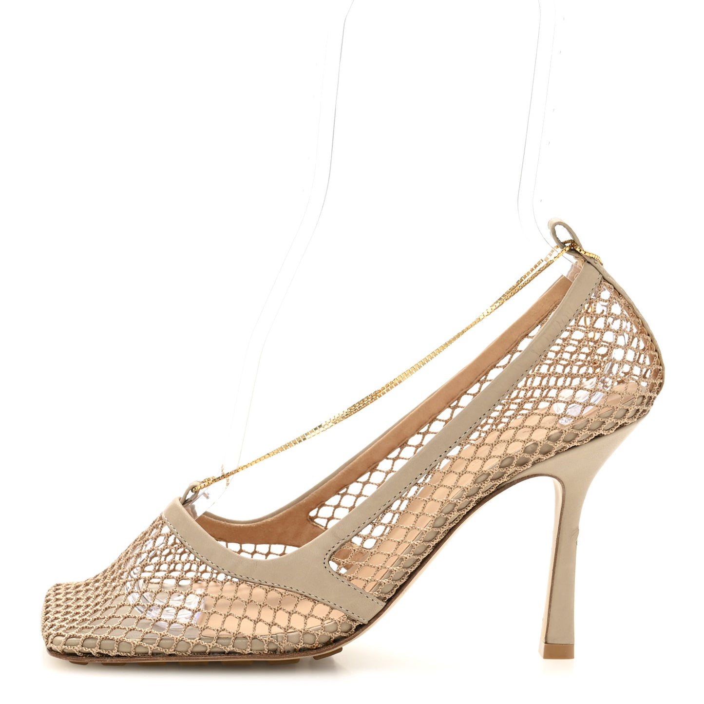 Mesh Calfskin Chain Stretch Pumps 39 Beige