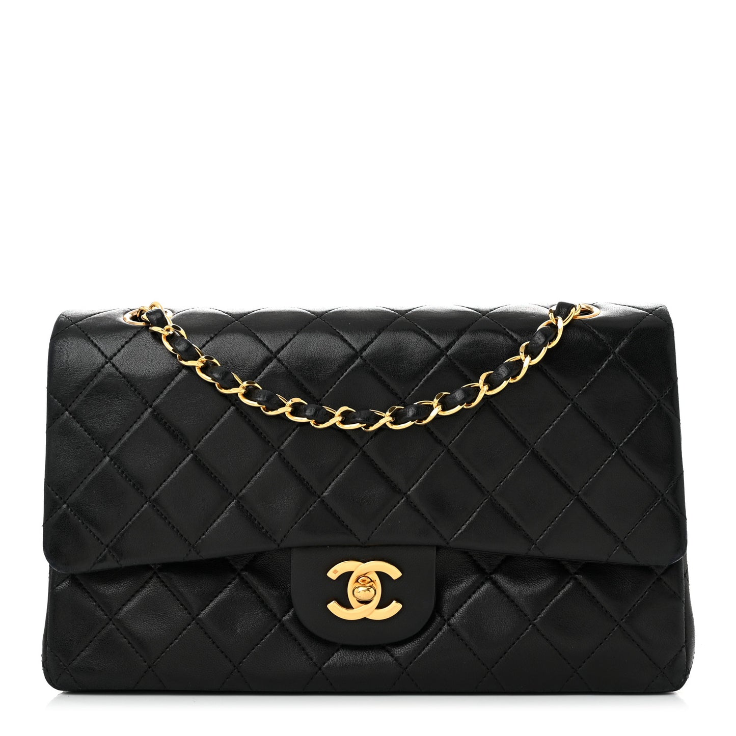 Lambskin Quilted Medium Double Flap Black