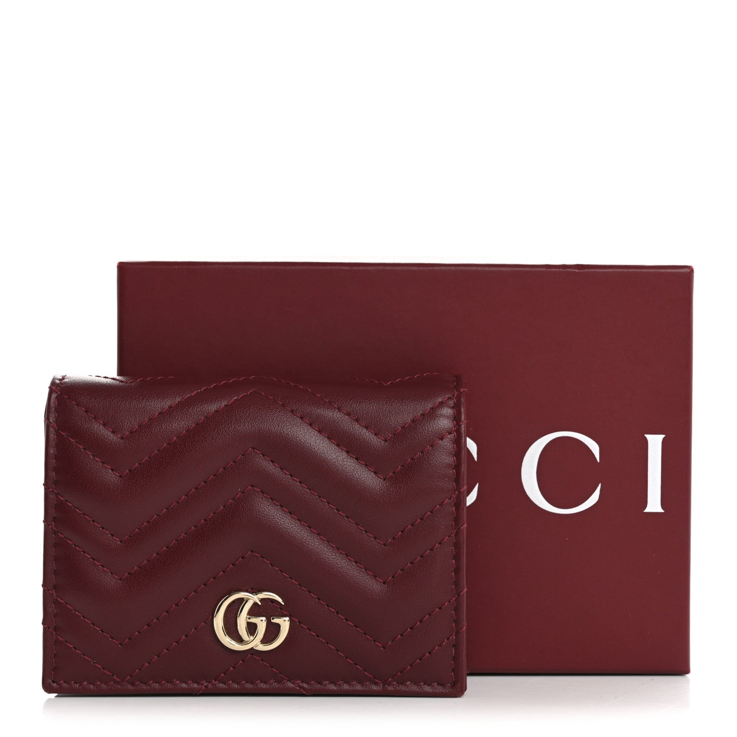 Gucci Calfskin Matelasse GG Marmont Card Case Wallet Rosso Ancora 10 of 10