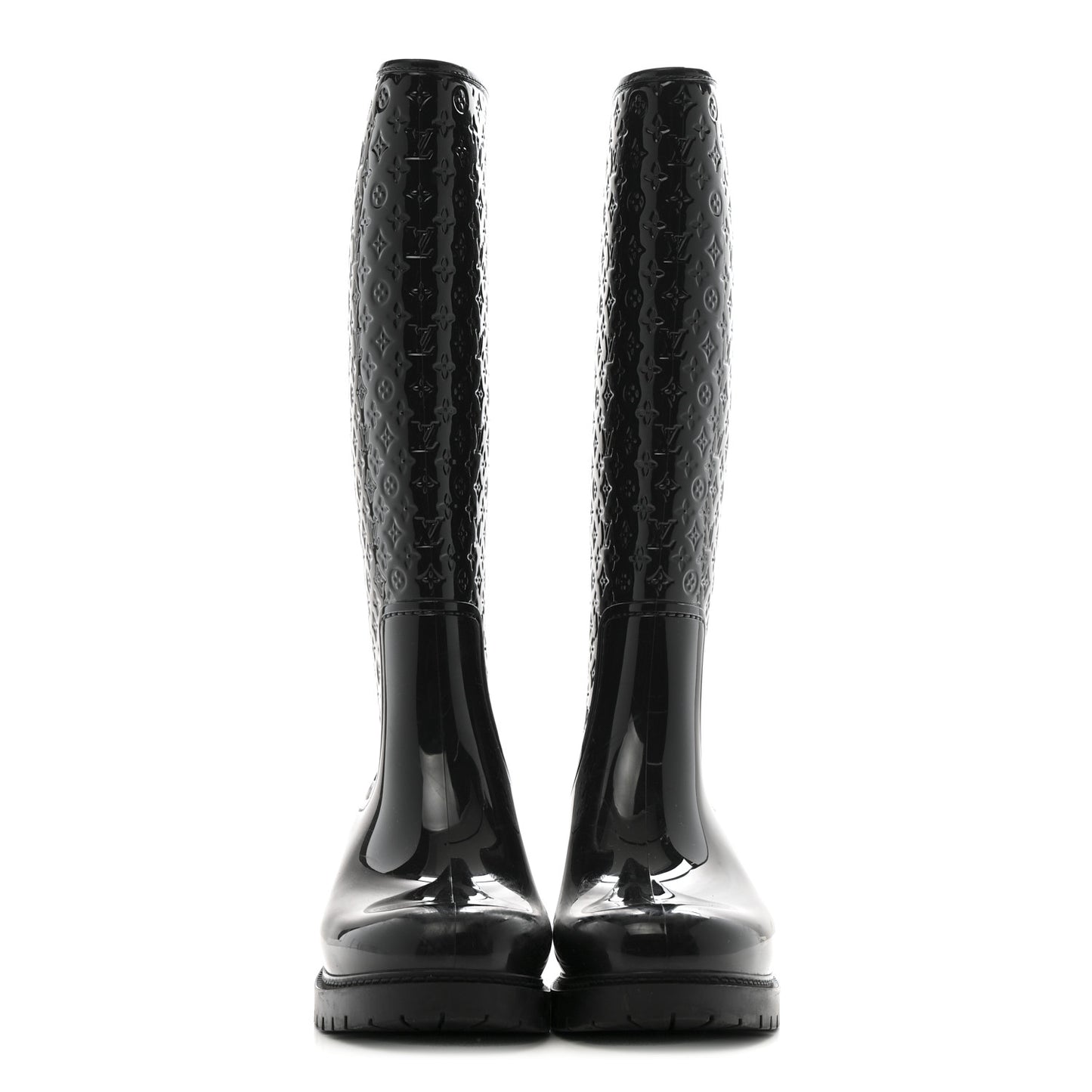 Rubber Embossed Monogram Splash Rain Boots 36 Black