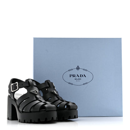 Prada Foam Rubber Triangle Logo Monolith 55mm Cage Sandals 37 Black 11 of 11