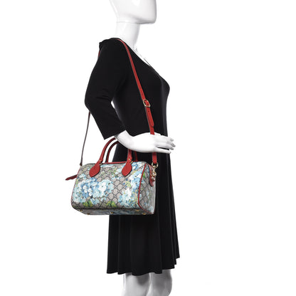 Gucci GG Supreme Monogram Blooms Small Boston Beige Blue Navy Hibiscus Red 3 of 10