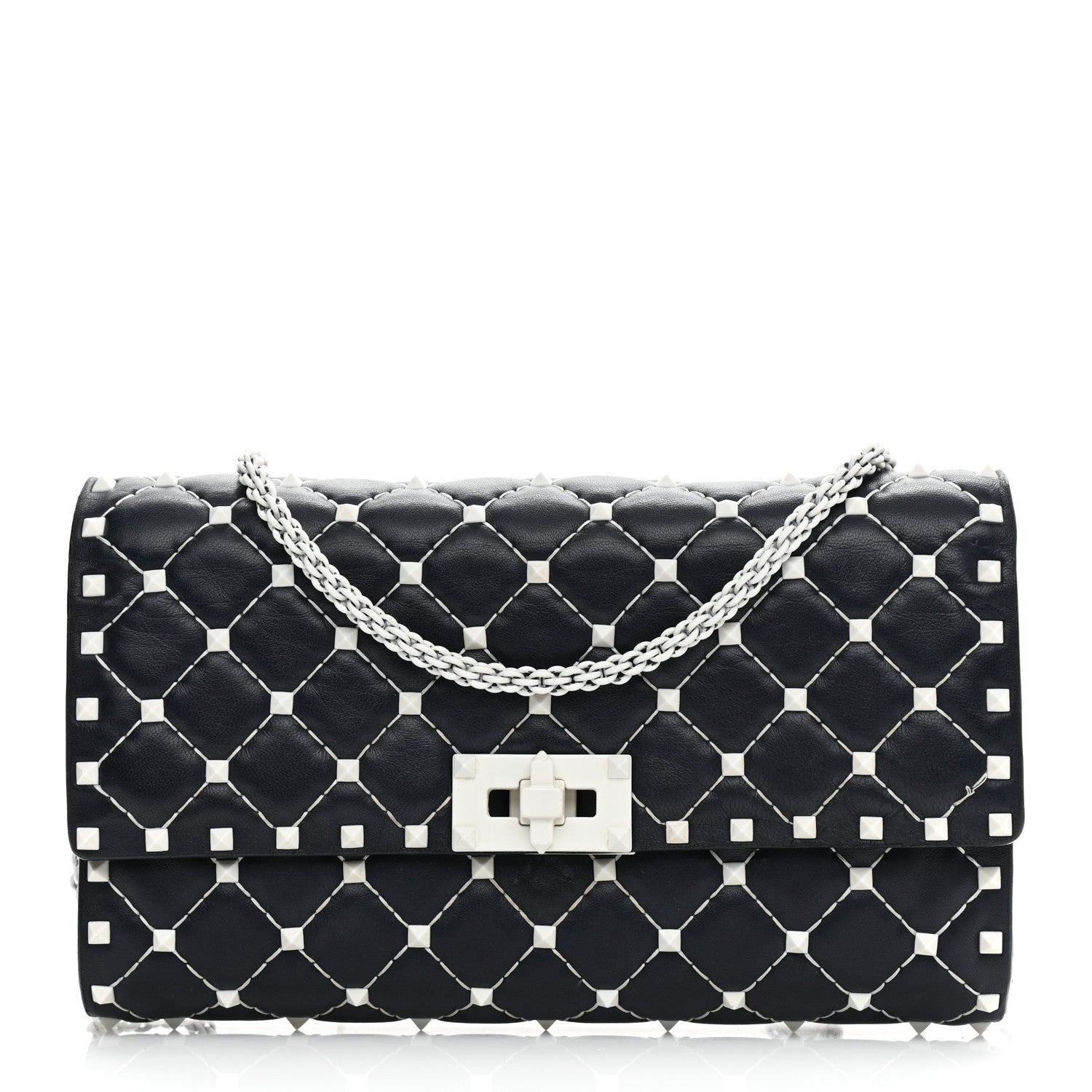 Valentino Garavani Lambskin Free Rockstud Spike Wallet On Chain Marine 1 of 12