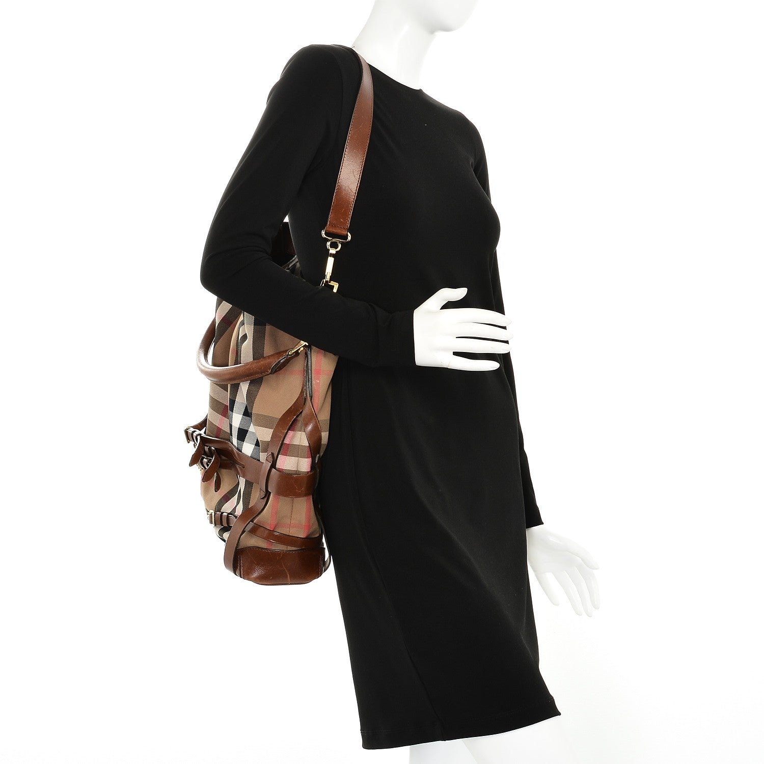 Burberry House Check Bridle Calfskin Medium Gosford Hobo Dark Tan 2 of 19