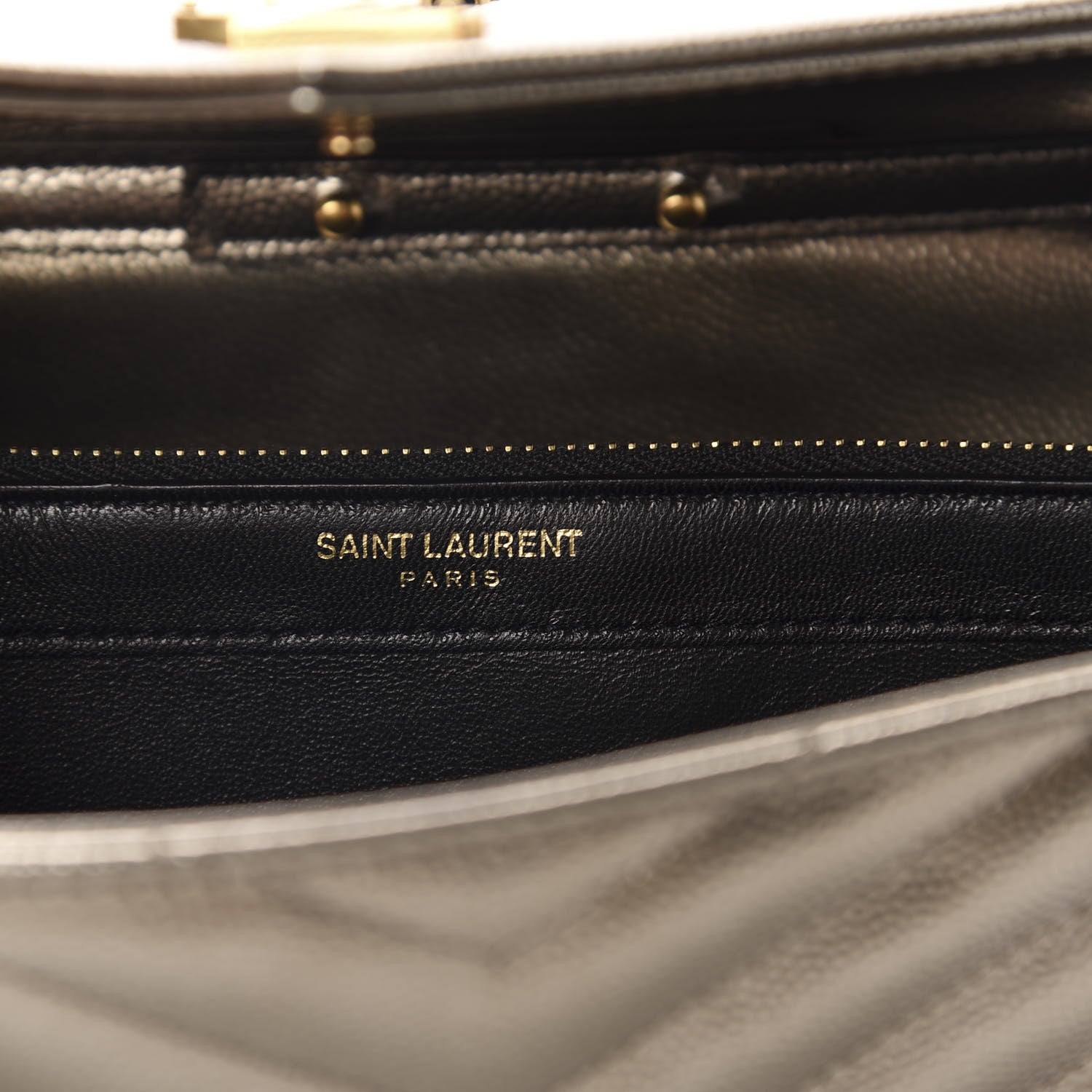 Saint Laurent Metallic Grain De Poudre Matelasse Chevron Monogram Chain Wallet Piombo 8 of 12