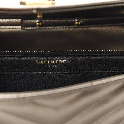Saint Laurent Metallic Grain De Poudre Matelasse Chevron Monogram Chain Wallet Piombo 8 of 12