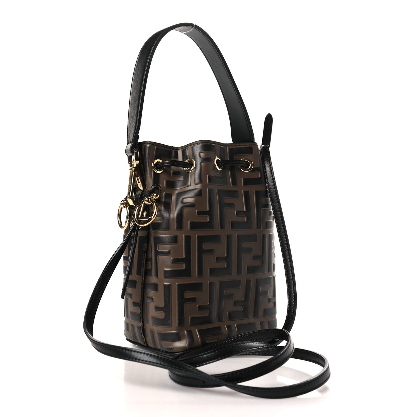 Vitello Liberty F is Fendi Bi-Color FF 1974 Embossed Mini Mon Tresor Bucket Bag Maya Black