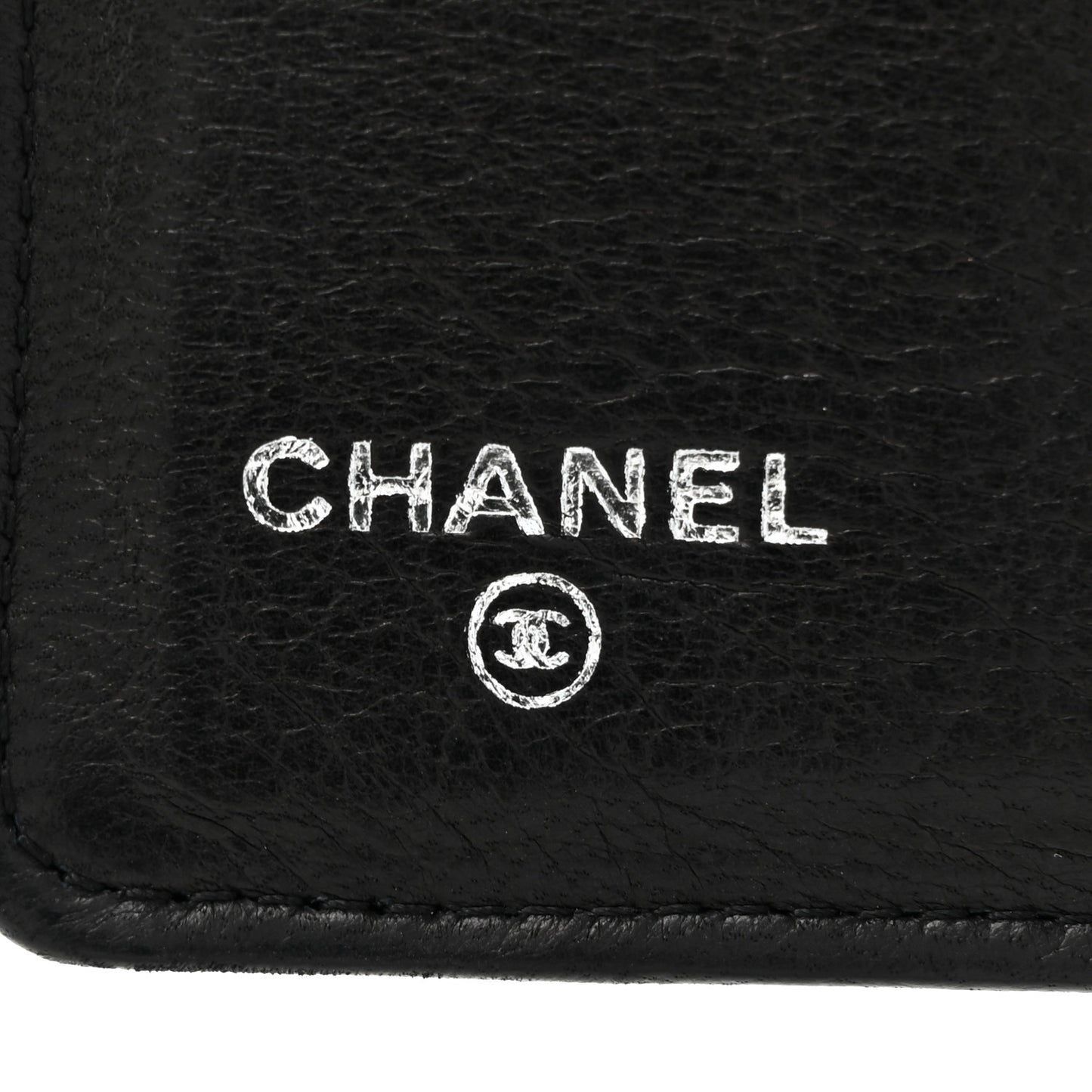 Lambskin Camellia Embossed Yen Wallet Black