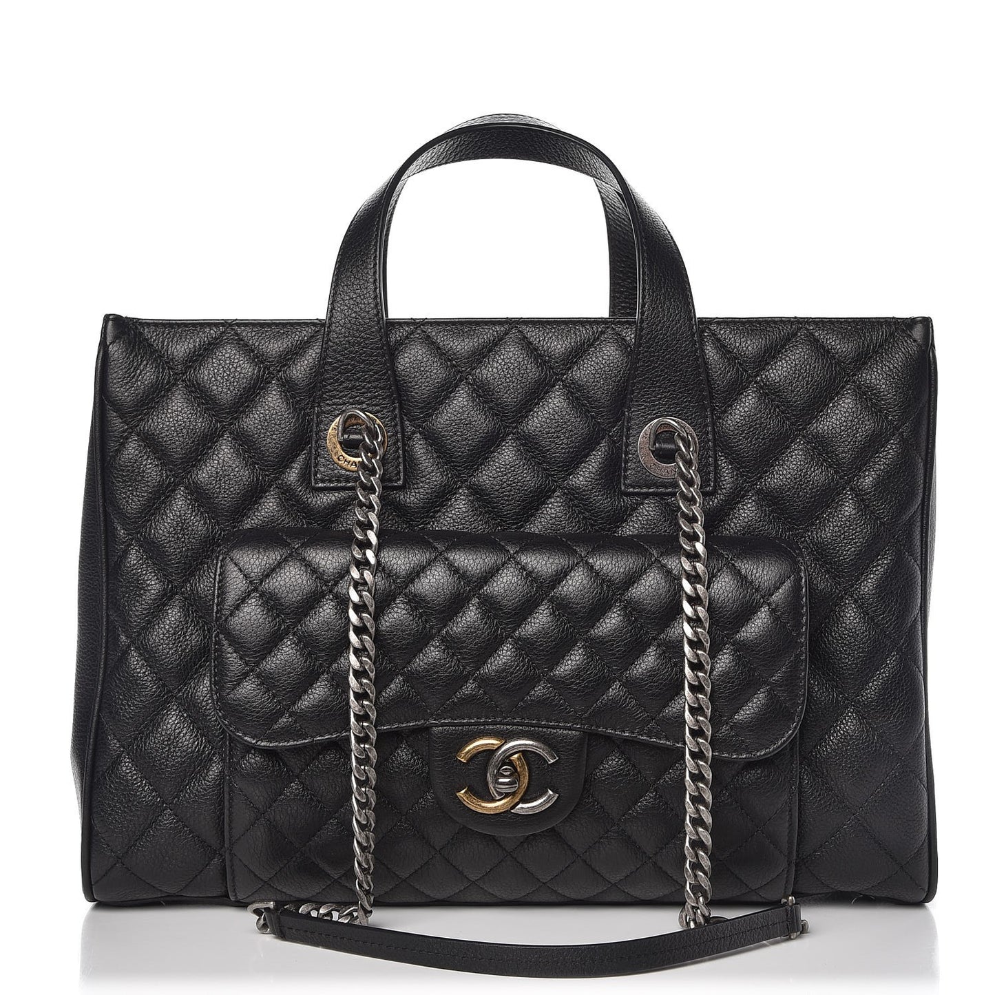 Caviar Quilted Large Casual Pocket Tote Black