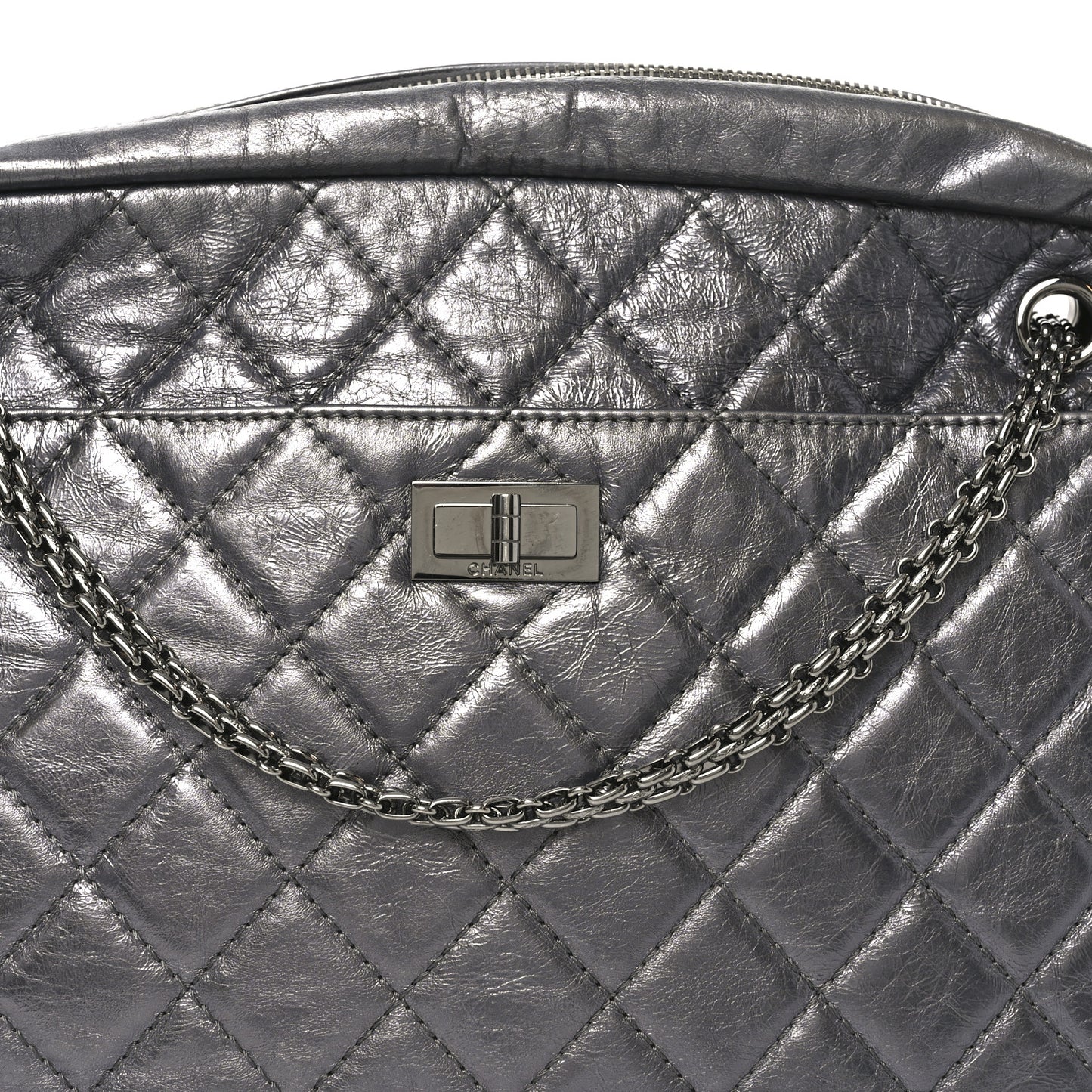 Metallic Aged Calfskin Quilted Large Reissue Camera Case Dark Silver
