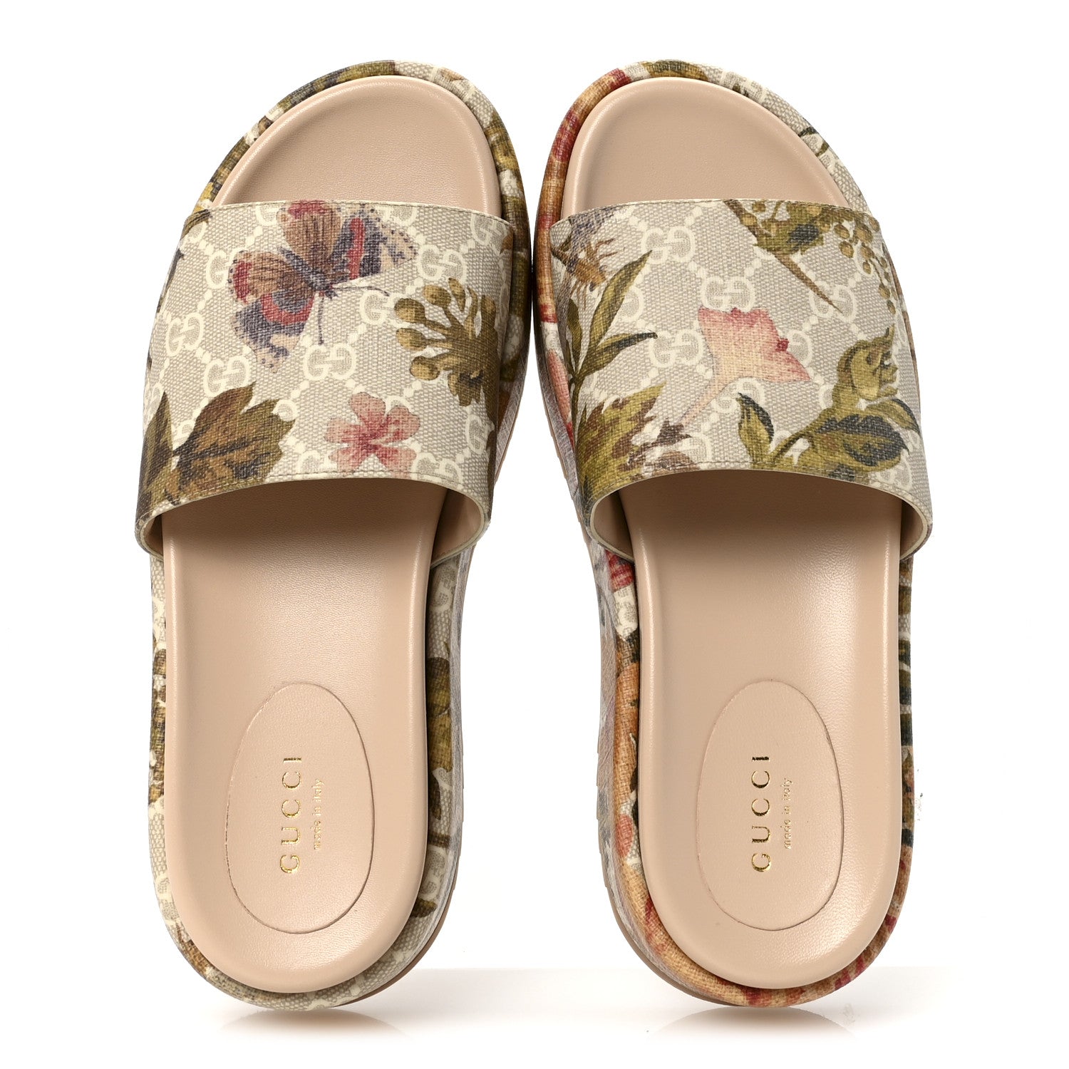 Gucci GG Supreme Monogram Water Flora Angelina Platform Slide Sandals 37.5 Beige White Multicolor 2 of 9