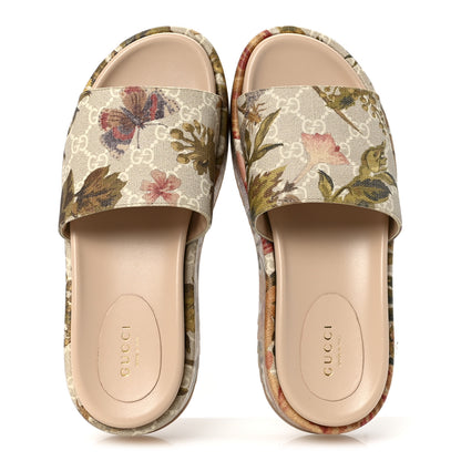 Gucci GG Supreme Monogram Water Flora Angelina Platform Slide Sandals 37.5 Beige White Multicolor 2 of 9