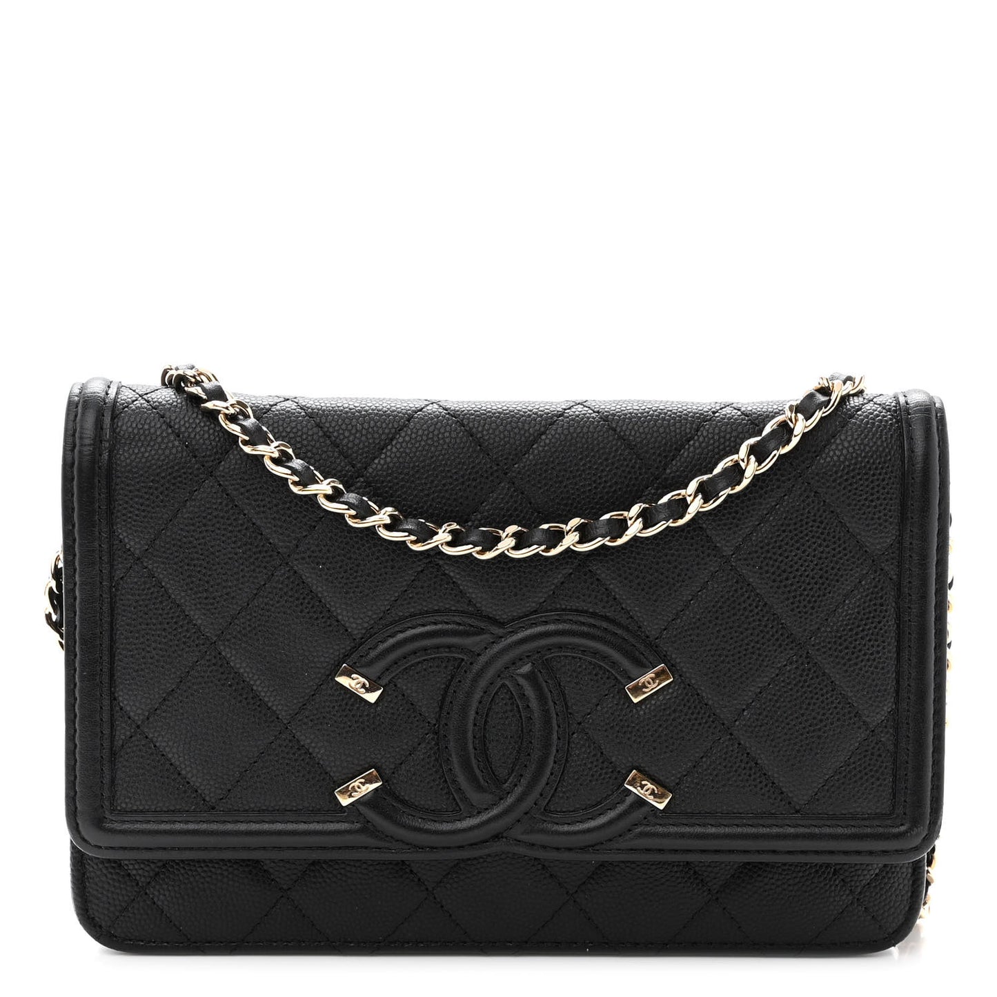 Caviar Quilted CC Filigree Wallet On Chain WOC Black