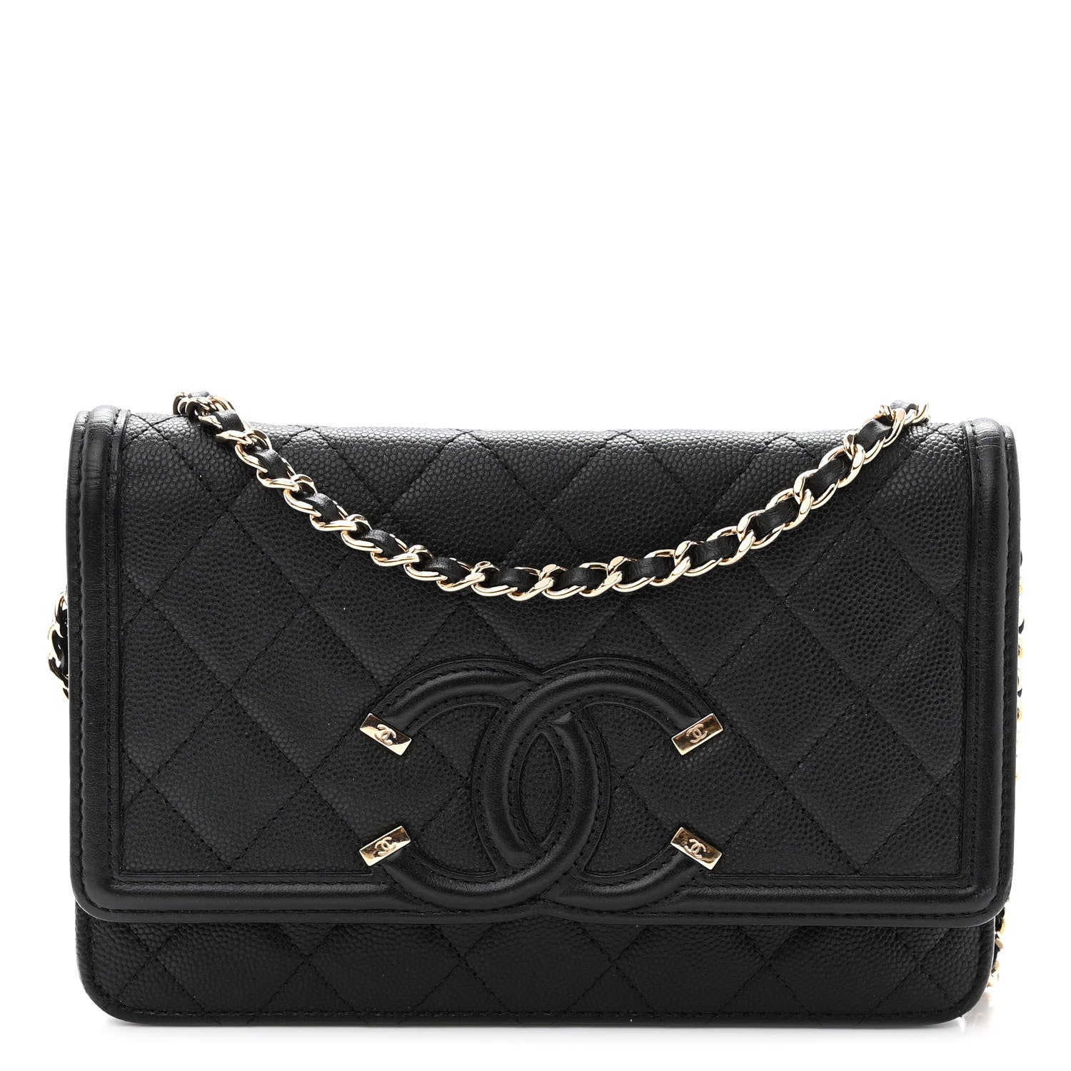 Chanel Caviar Quilted CC Filigree Wallet On Chain WOC Black 1 of 11