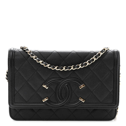 Chanel Caviar Quilted CC Filigree Wallet On Chain WOC Black 1 of 11