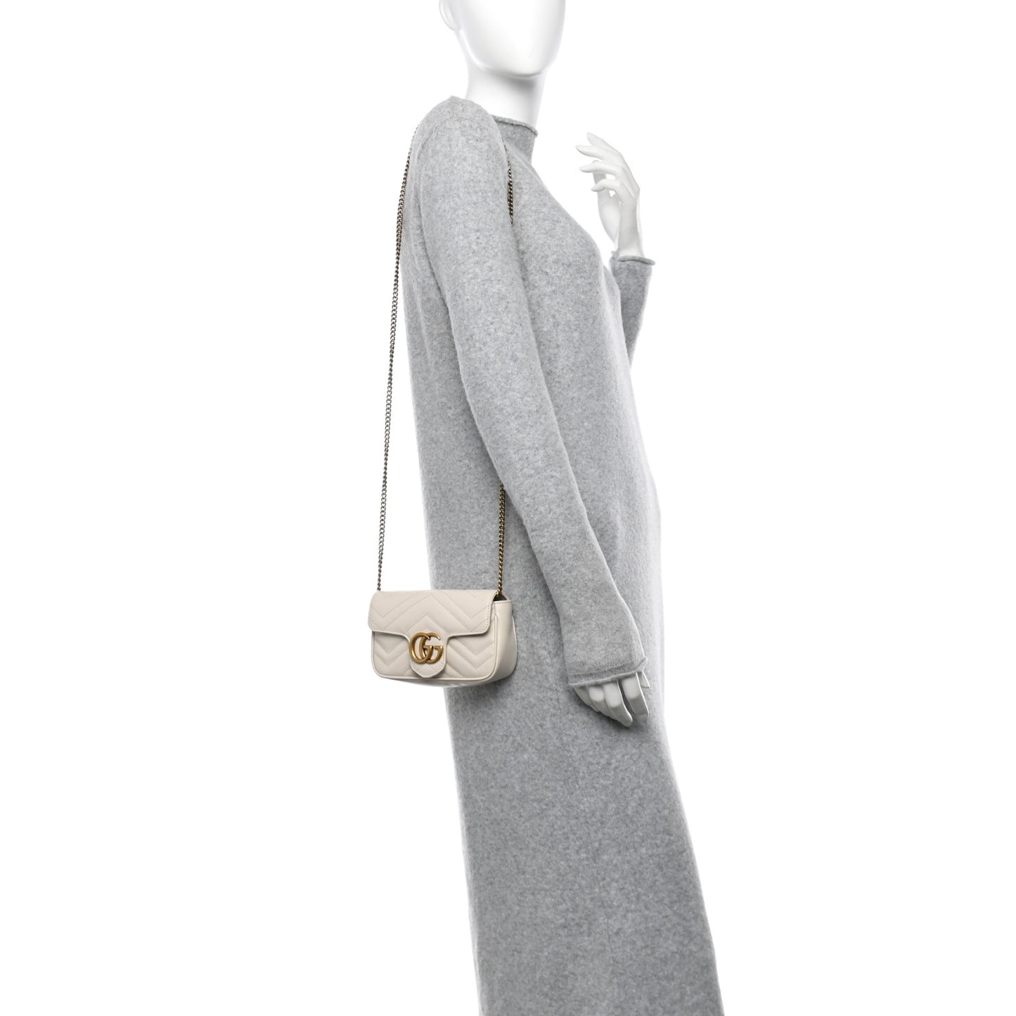 Calfskin Matelasse Super Mini GG Marmont Shoulder Bag White