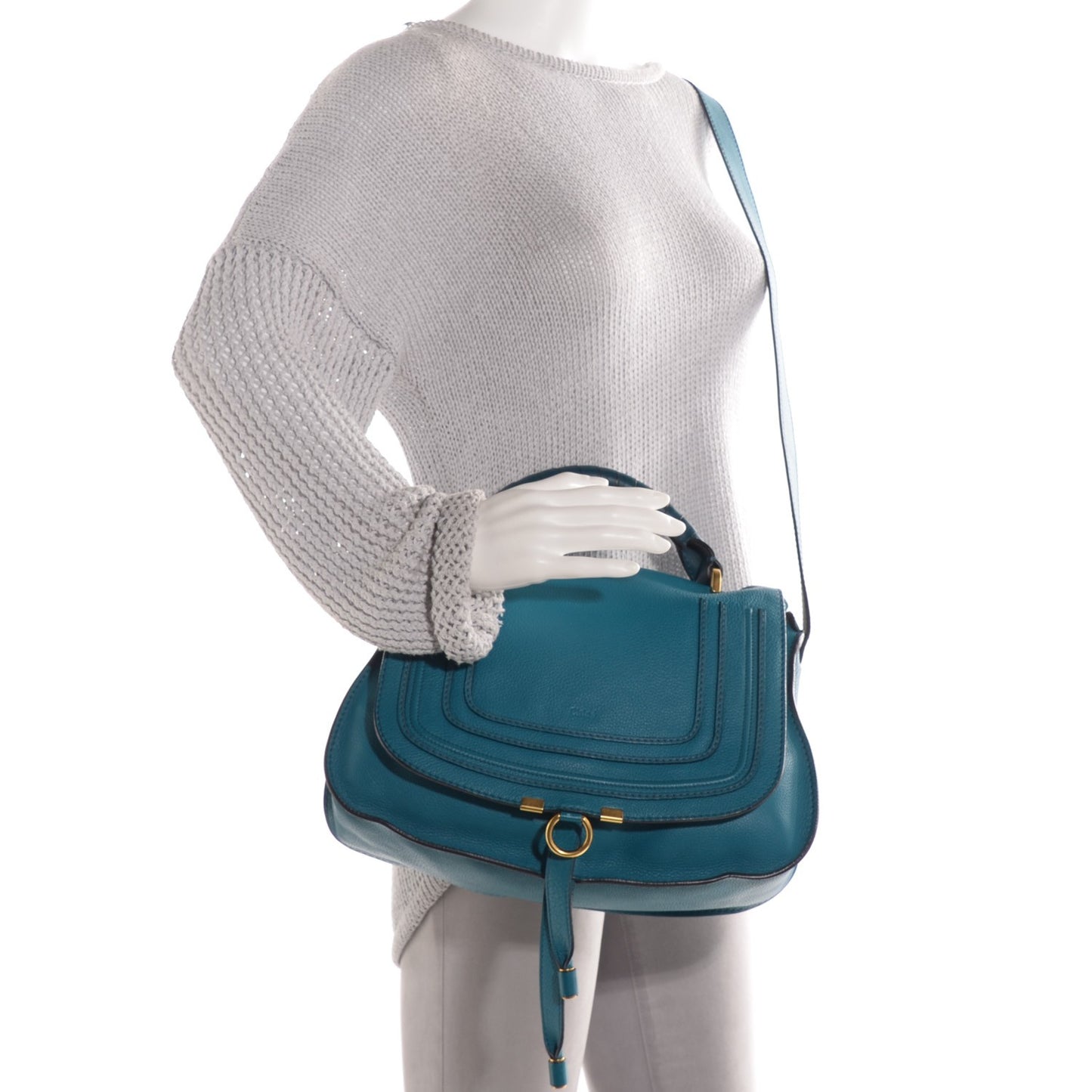 Calfskin Medium Marcie Top Handle Bag Laguna Blue