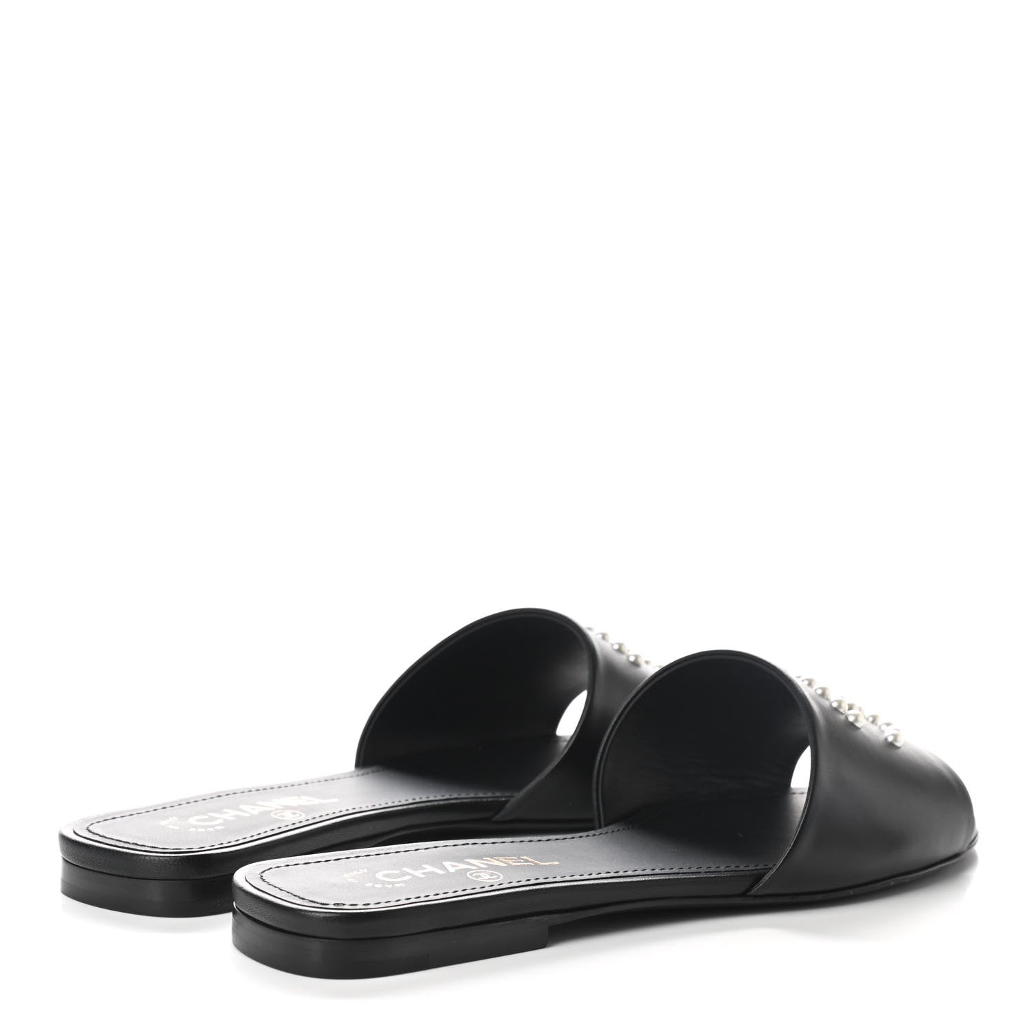 Chanel Lambskin Pearl CC Sandals 40 Black 4 of 9