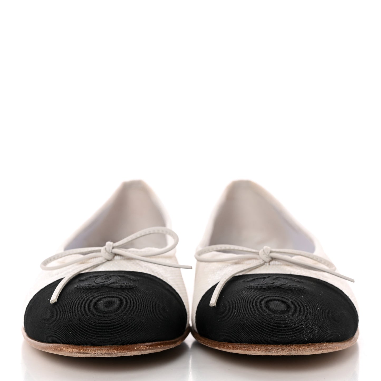 Fabric Glitter Grosgrain Cap Toe CC Ballerina Flats 40 White Black