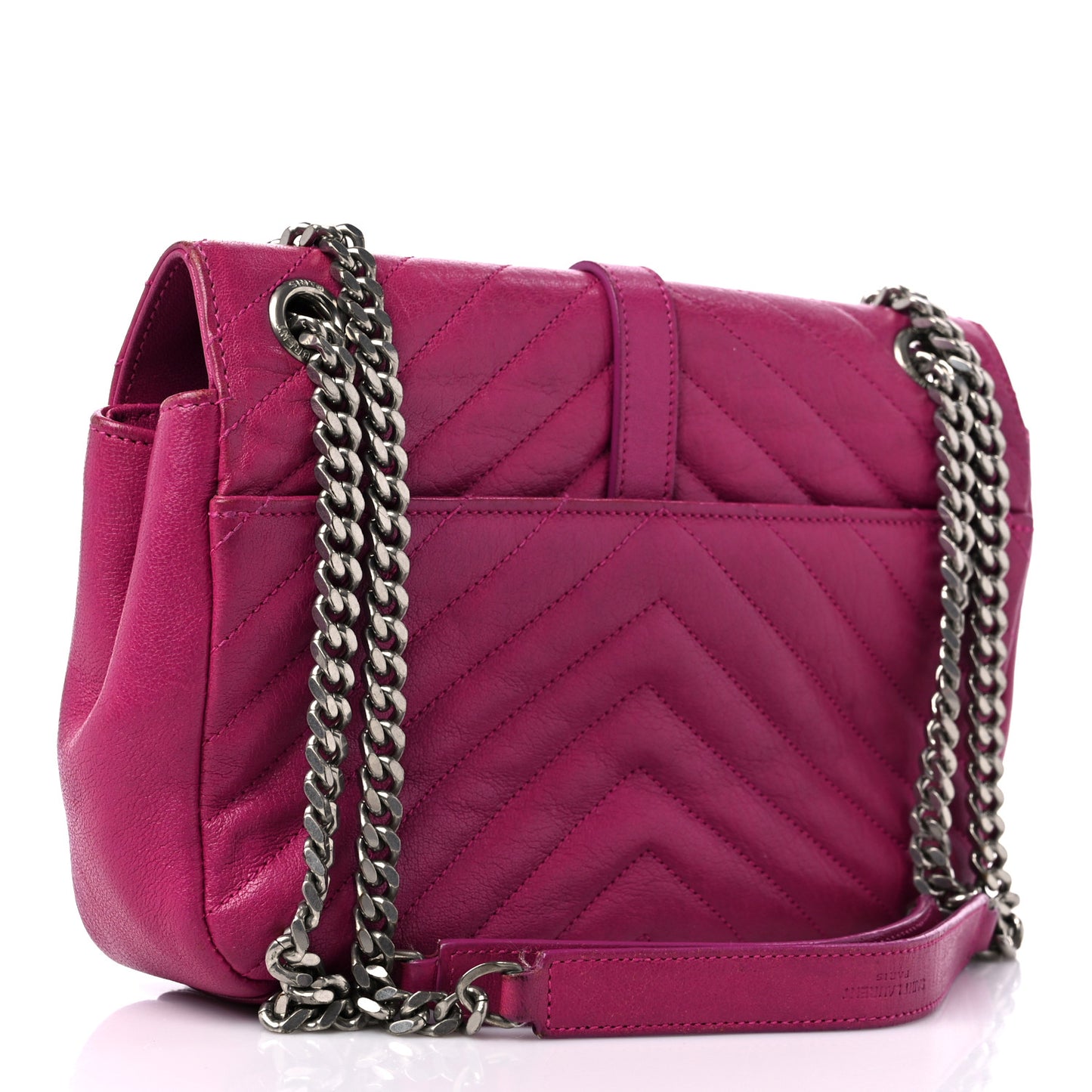 Sheepskin Matelasse Chevron Medium Monogram Chain Bag Electric Pink