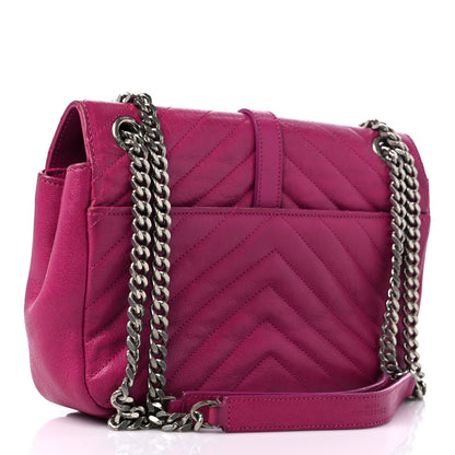 Saint Laurent Sheepskin Matelasse Chevron Medium Monogram Chain Bag Electric Pink 3 of 16