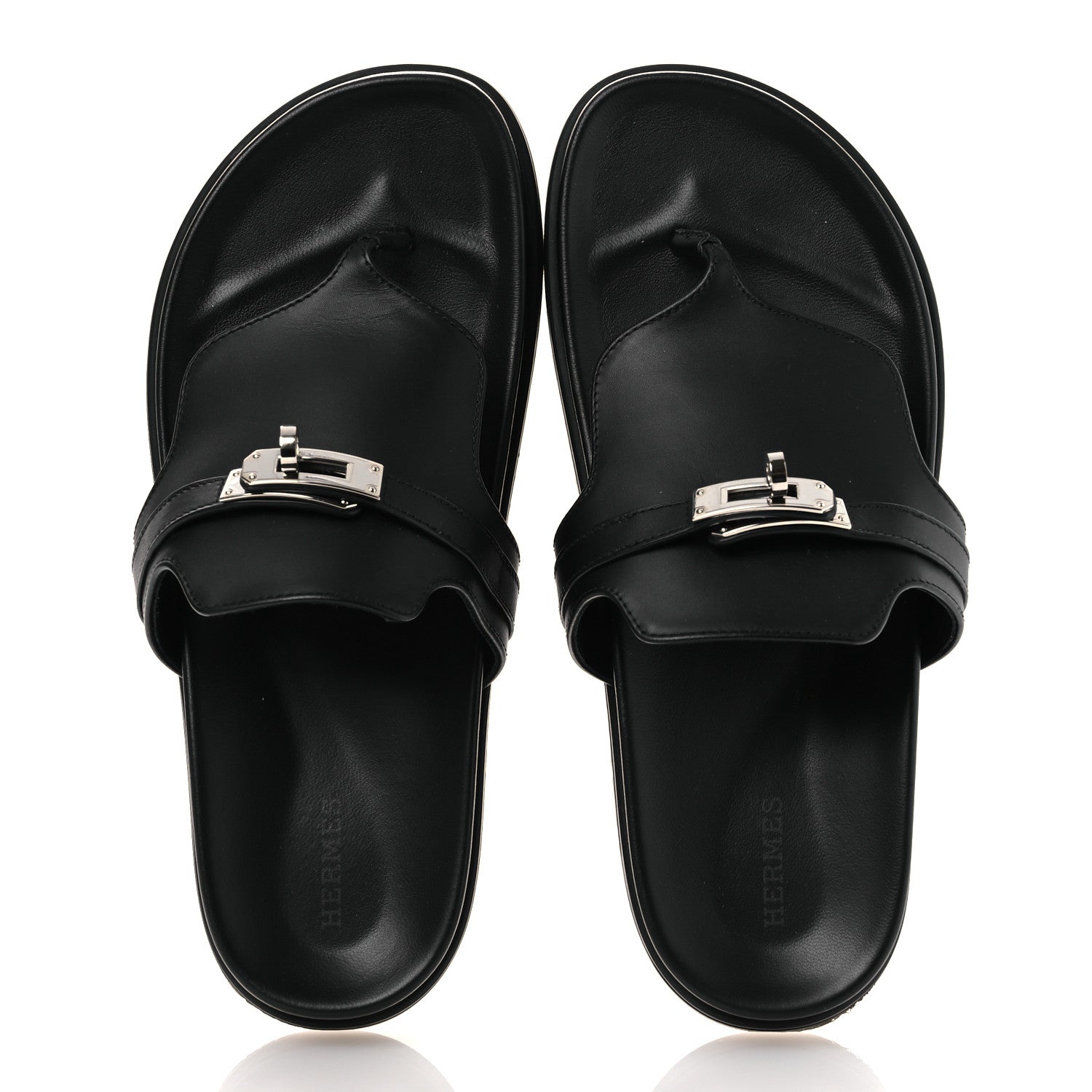Hermes Calfskin Womens Empire Sandals 39 Black 2 of 14