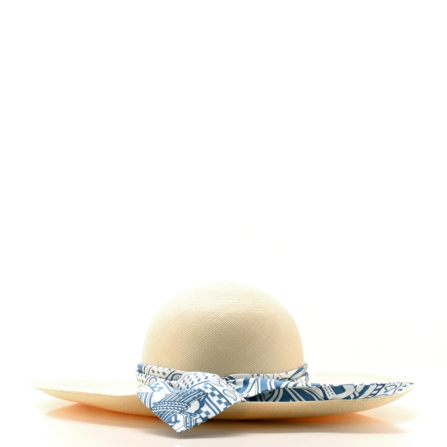 Hermes Straw Ingrid Zigzag Panama Hat 56 Naturel Bleu Jean 6 of 9